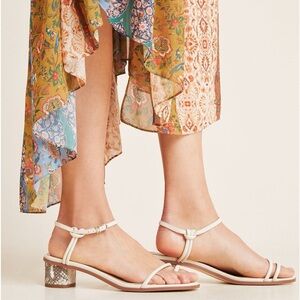 Sam Edelman Isle Block Heel Leather Sandals Snakeskin Cream Size 9.5